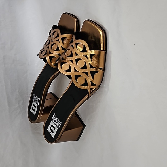 New EMANUELE CRASTO Laser Cut Heel Bronze Leather Sandal Mules Size 40 - Picture 15 of 16